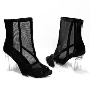 black mesh lucite peep toe heel